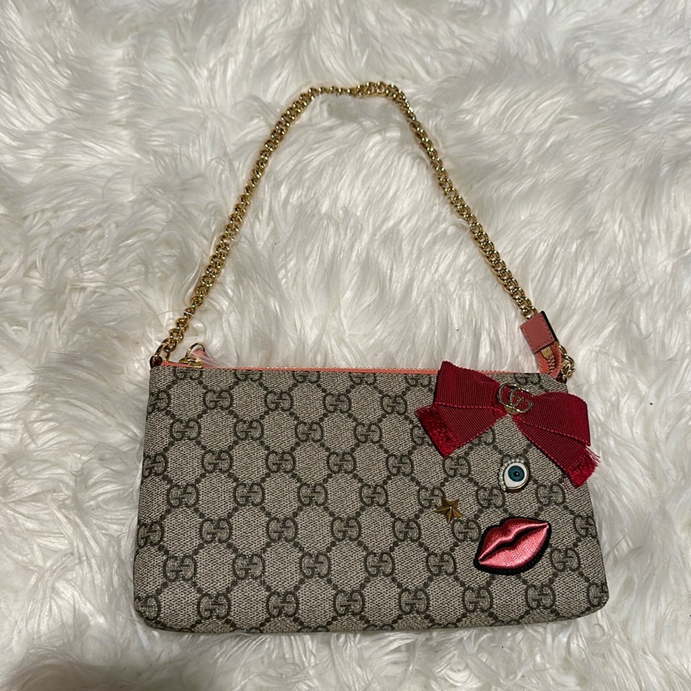 Brand New Pristine Gucci Circus Chain Wristlet Wallet GG Coated Canvas Applique